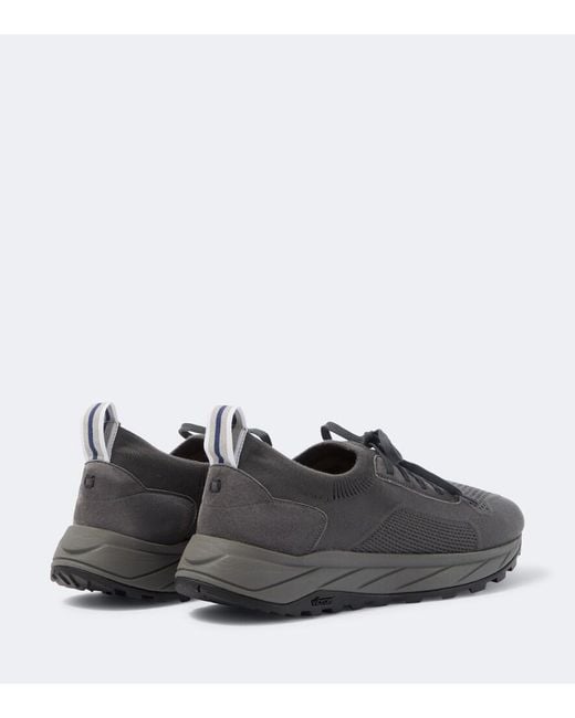 Fedeli Black Knitted Suede-Trimmed Sneakers for men