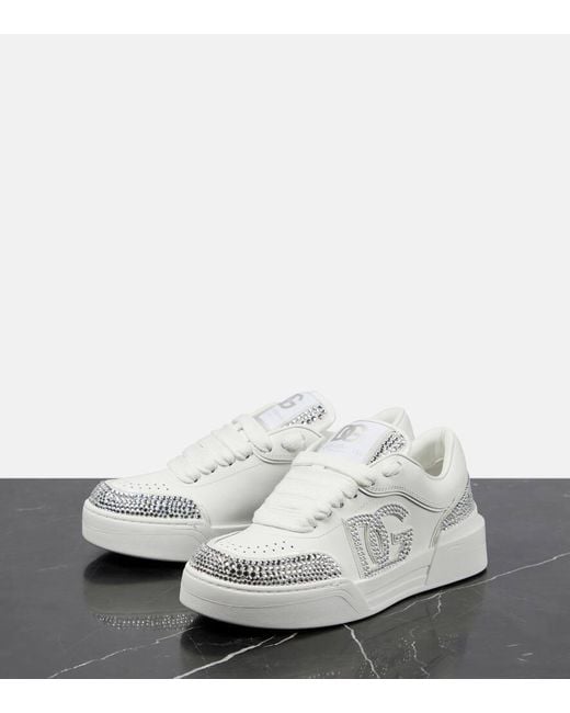 Dolce & Gabbana White Neue Roma -Sneaker mit Strasssteinen