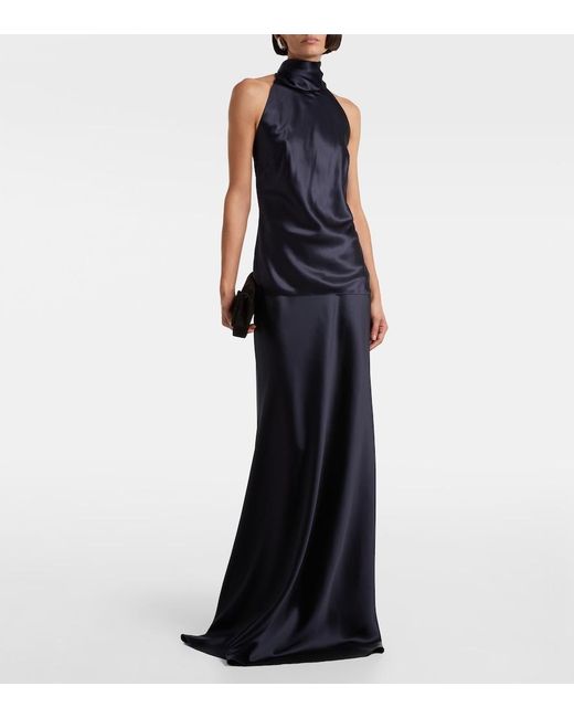 Ralph Lauren Blue Chilton Silk-Blend Charmeuse Top
