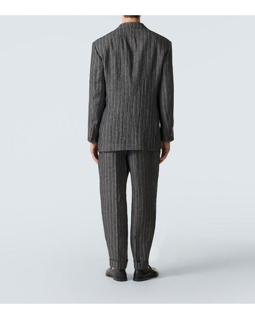 Brunello Cucinelli Black Chalk Stripe Linen Suit for men