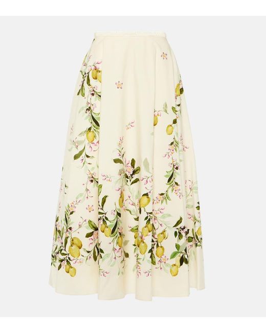Giambattista Valli Yellow Printed Cotton Poplin Midi Skirt