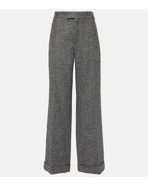 Brunello Cucinelli Gray Herringbone Wool-Blend Flared Pants