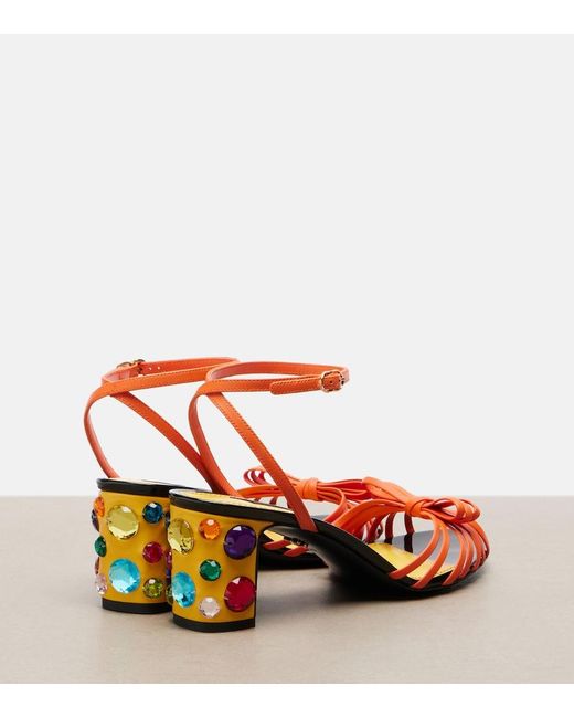 Dolce & Gabbana Red Keira Embellished Leather Sandals
