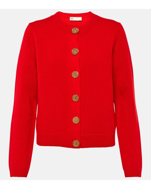 Cardigan en laine Tory Burch en coloris Red