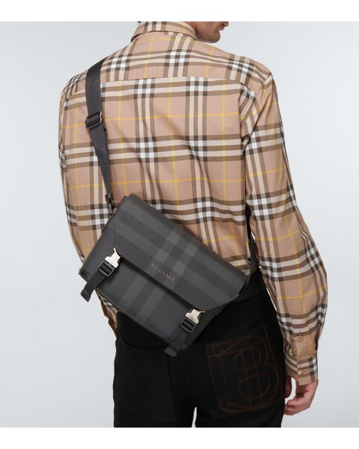 Burberry Charcoal Check Messenger Bag in Black for Men | Lyst