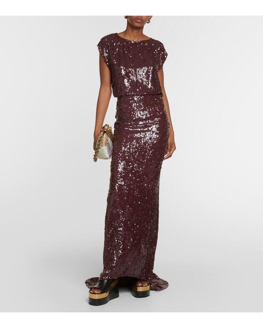 Dries Van Noten Purple Sequined Jersey Maxi Skirt