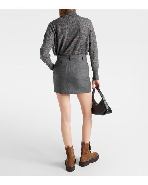 Brunello Cucinelli Black Pleated Virgin Wool Miniskirt