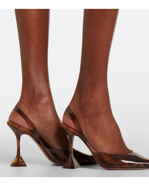 AMINA MUADDI Brown Holli Snake-Print Pvc Slingback Pumps
