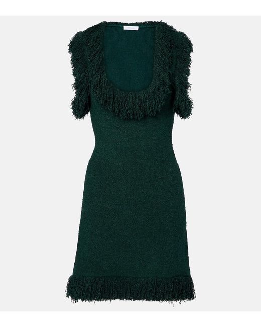 Ferragamo Green Fringed Silk-Blend Minidress