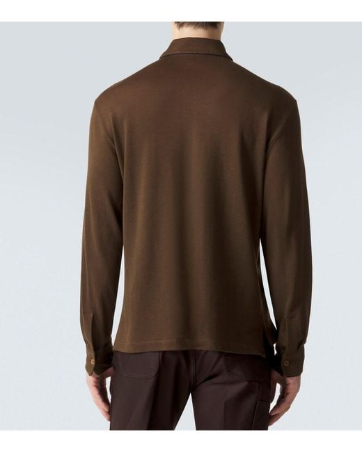 Tom Ford Brown Silk And Cotton Pique Polo Shirt for men