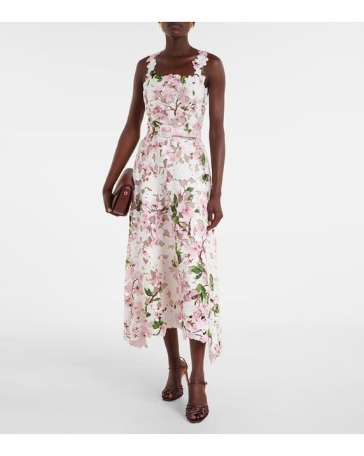 Oscar de la Renta White Floral Lace Cocktail Dress