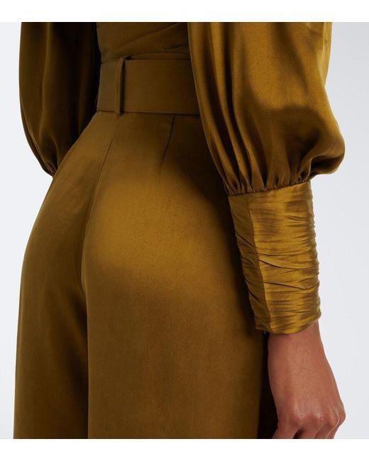 Zimmermann Natural Belted Pleated Silk Wide-Leg Pants