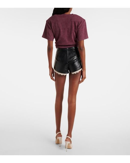 Magda Butrym Black Lace-Trimmed Leather Shorts