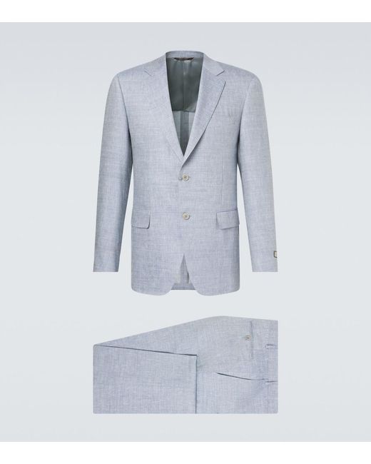 Canali Blue Linen And Wool Suit for men