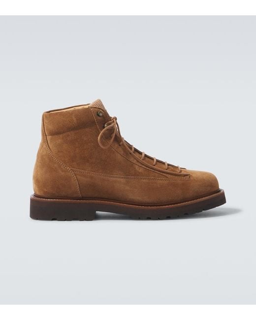 Brunello Cucinelli Brown Corduroy-Trimmed Leather Lace-Up Boots for men