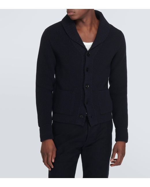 Tom Ford Blue Ribbed-Knit Cashmere Cardigan for men