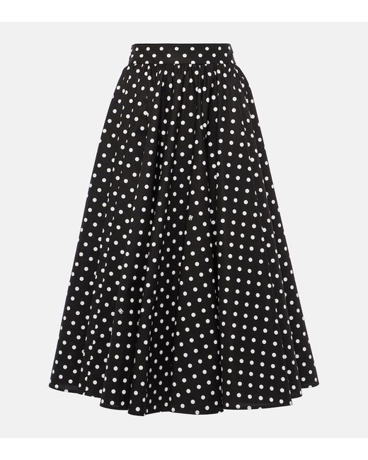 Dolce & Gabbana Black Longuette-Tellerrock Aus Baumwolle Punkteprint
