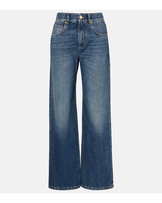 Brunello Cucinelli Blue High-Rise Wide-Leg Jeans Monili