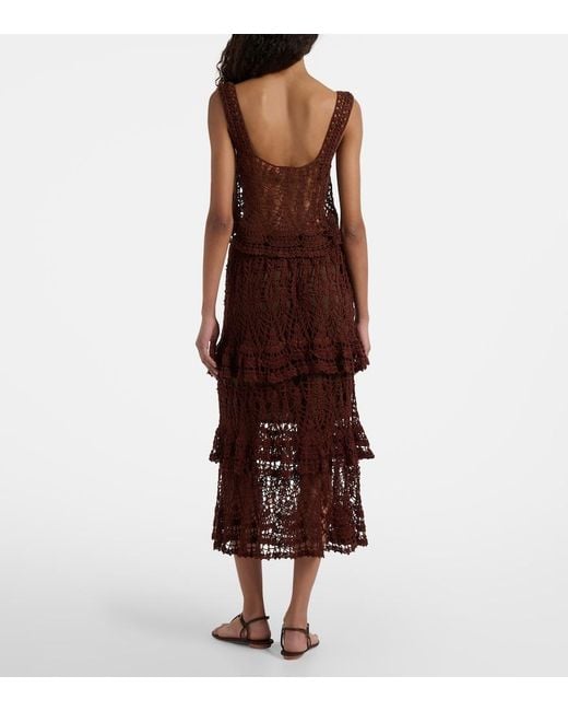 Anna Kosturova Purple Elsie Tiered Cotton Crochet Midi Skirt