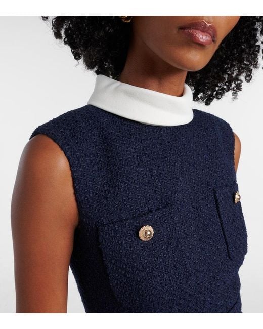 Vestido Midi De Punto Boucle Y Saten Self-Portrait de color Blue