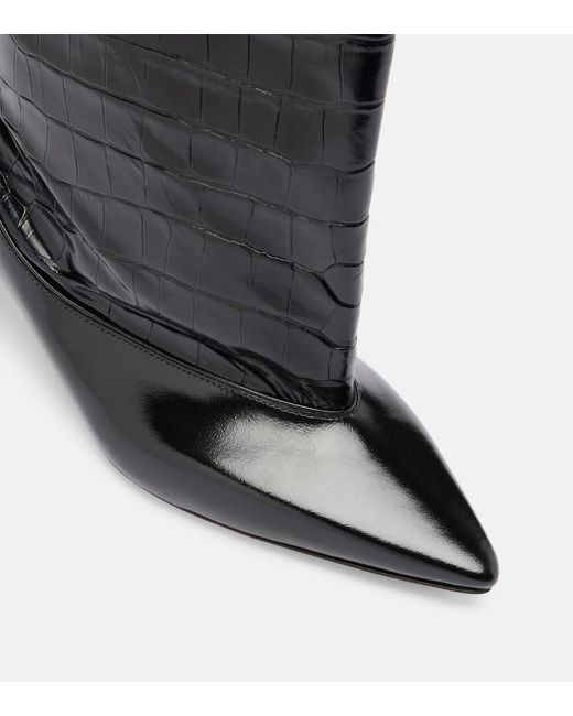 Jacquemus Black Tourni Croc-Effect Leather Knee-High Boots