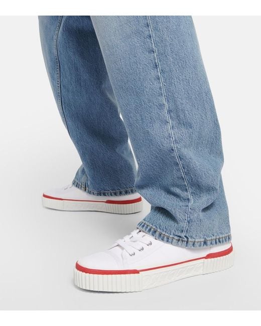 Christian Louboutin White Super Pedro Brand-Embellished Woven Low-Top Trainers