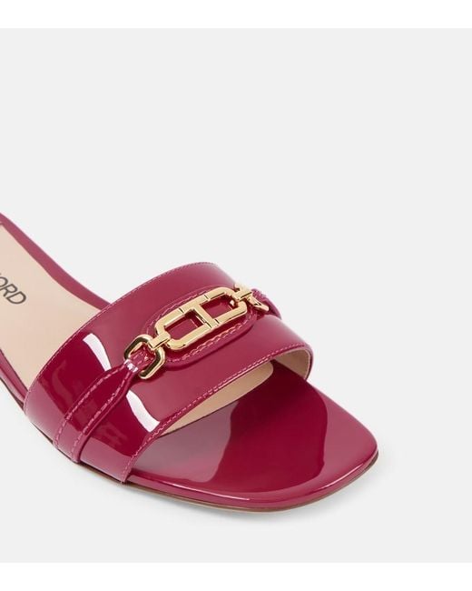 Tom Ford Pink Whitney Stadium T Patent Leather Slides
