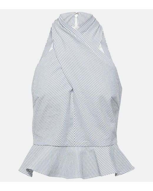 Veronica Beard White Drey Striped Halterneck Cotton Top