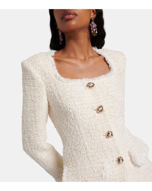 Self-Portrait Natural Boucle Tweed Midi Dress