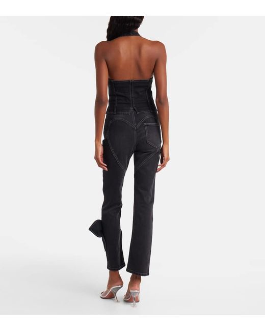 Area Black Bow-Detail Denim Top