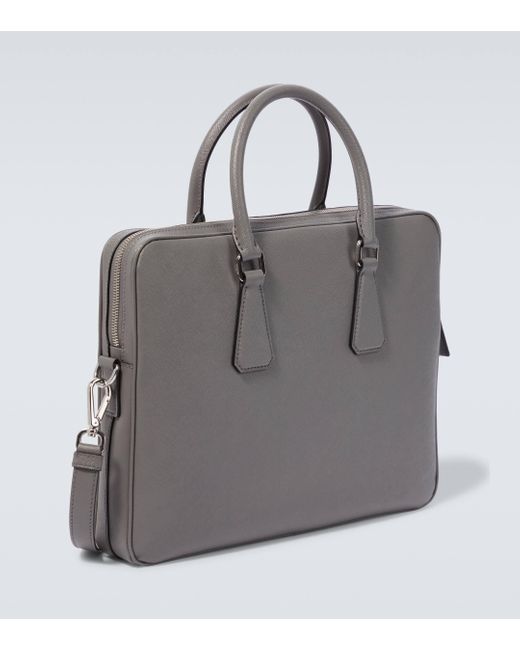 Prada Gray Saffiano Leather Briefcase for men