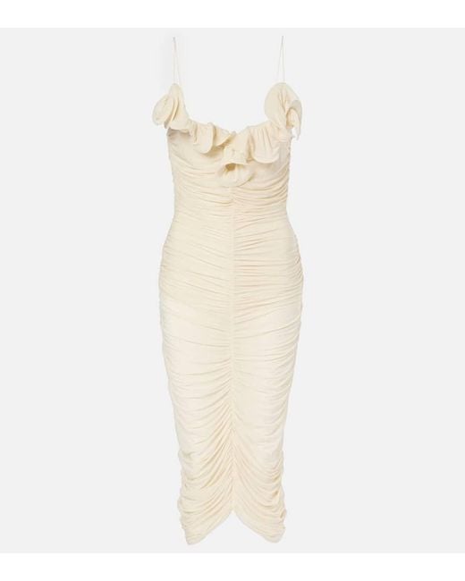 Magda Butrym Natural Semi-Sheer Ruched Jersey Midi Dress