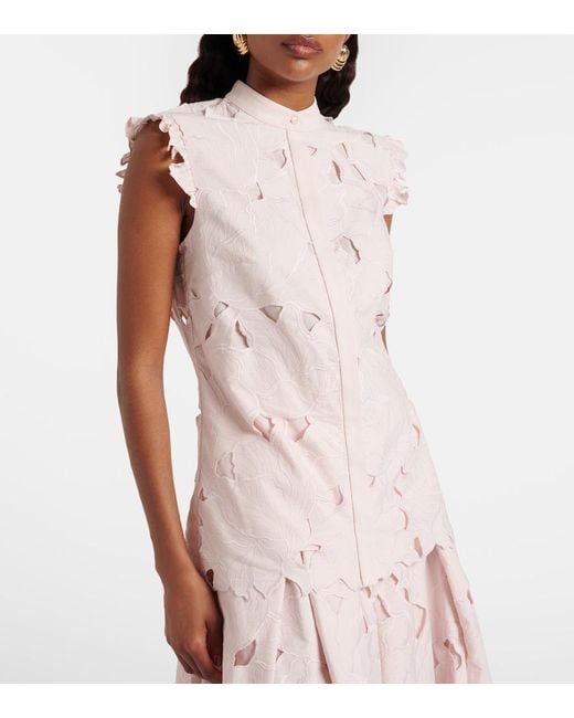 Erdem Pink Embroidered Floral Cotton-Blend Top