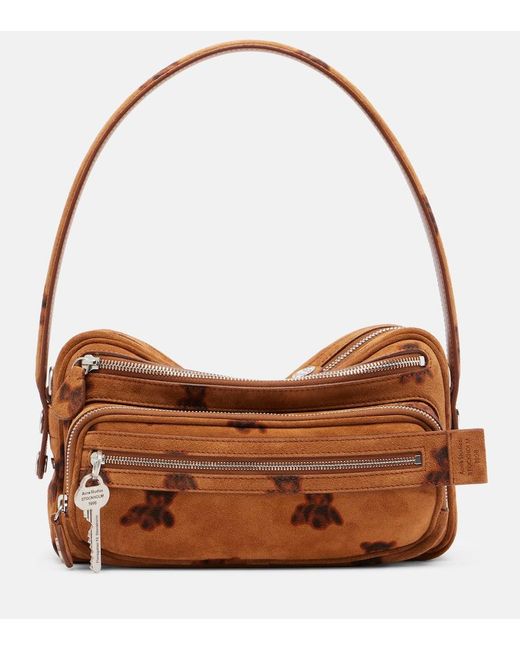 Acne Brown Camero Party Printed Suede Shoulder Bag
