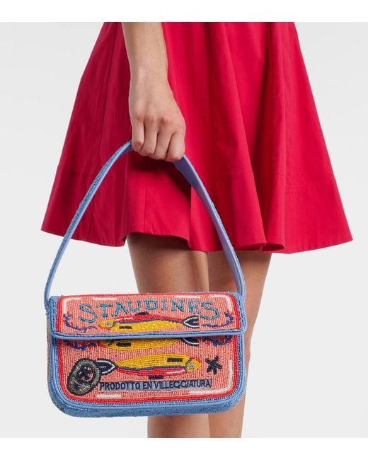 Staud Red Tommy Beaded Shoulder Bag