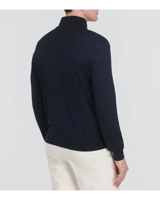 Zegna Blue Wool Half-zip Sweater for men