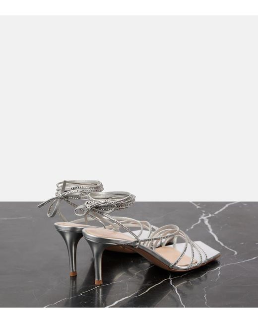 Gianvito Rossi White 70 Embellished Metallic Leather Sandals