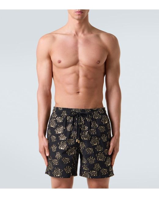 Vilebrequin Black Jacquard Embroidered Swim Trunks for men