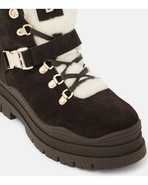 Bogner Black Arosa Shearling-Trimmed Suede Ankle Boots