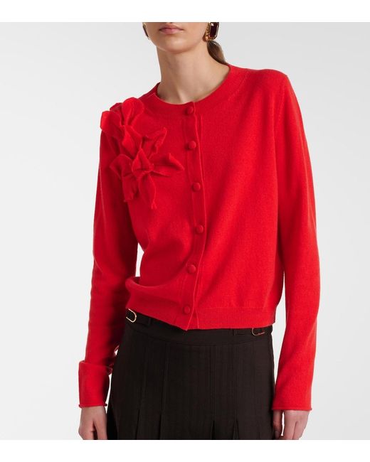 Jardin Des Orangers Red Floral-Applique Cashmere And Wool Cardigan
