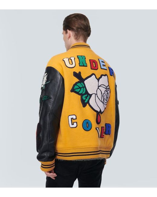 Undercover Orange Applique Wool-Blend Varsity Jacket for men