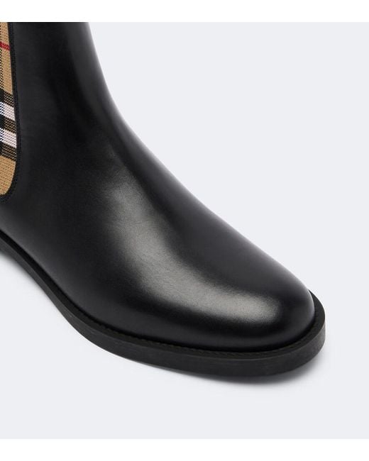 Burberry Black Check Leather Chelsea Boots