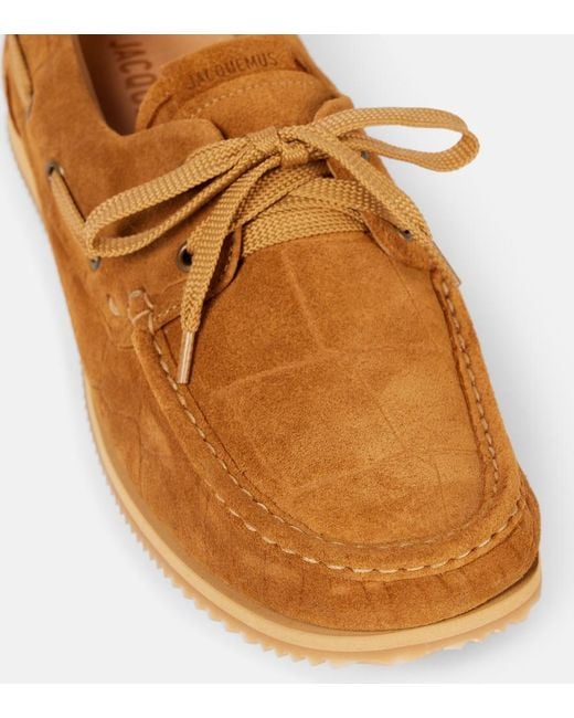 Jacquemus Brown Batto Croc-Effect Suede Boat Shoes