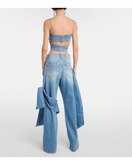 Crop Top De Denim Con Lazo Blumarine de color Blue
