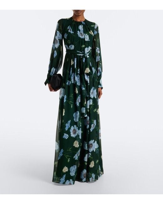 Erdem Green Floral Silk Voile Gown