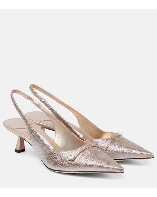 Jimmy Choo Natural Amita 45 Glitter Slingback Pumps
