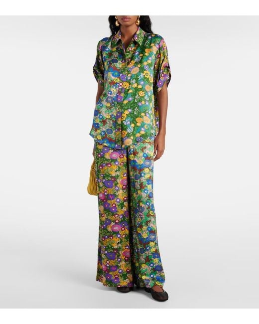 ALÉMAIS Green Printed Silk Satin Shirt