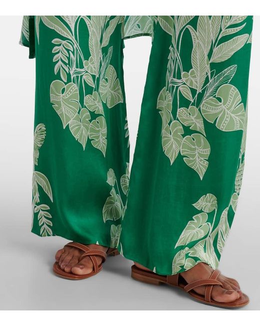 Poupette Green Cecile Floral Satin Wide-Leg Pants