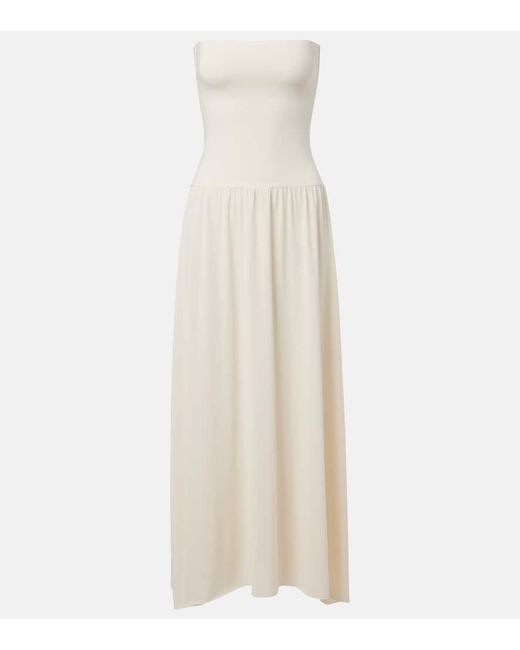 Eres White Oda Strapless Crepe Jersey Maxi Dress