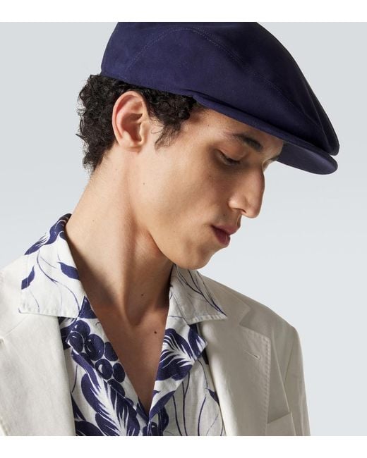 Borsalino Blue Suede Newsboy Cap for men